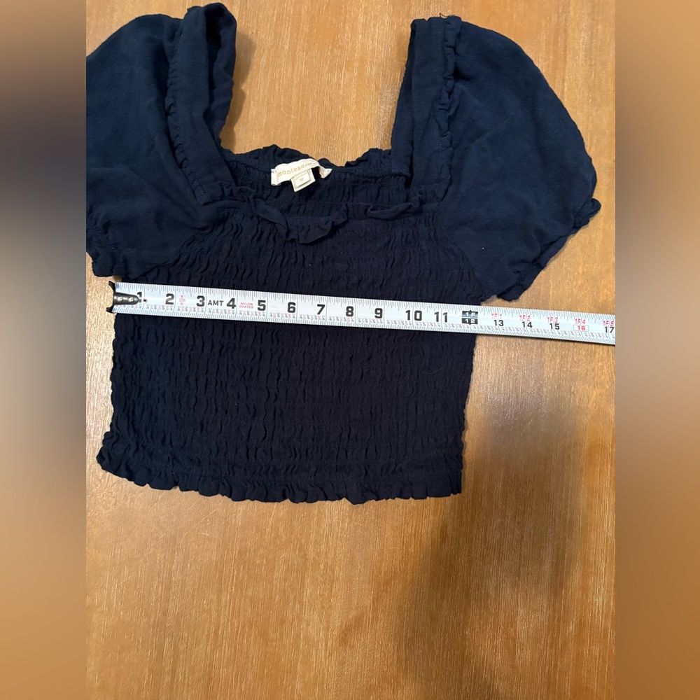 Monteau Los Angeles Navy Smocked Crop Top - Picture 5 of 6